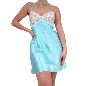 Y2k Vintage Baby Blue Satin Slip Dress